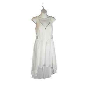 City TrianglesWomens Size 8 Midi Dress White Embroidered Hi Low Sequins Party